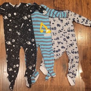 x3 Carter's Space & Construction Kids One Pieces Footy Pajama Sets, Size 5T